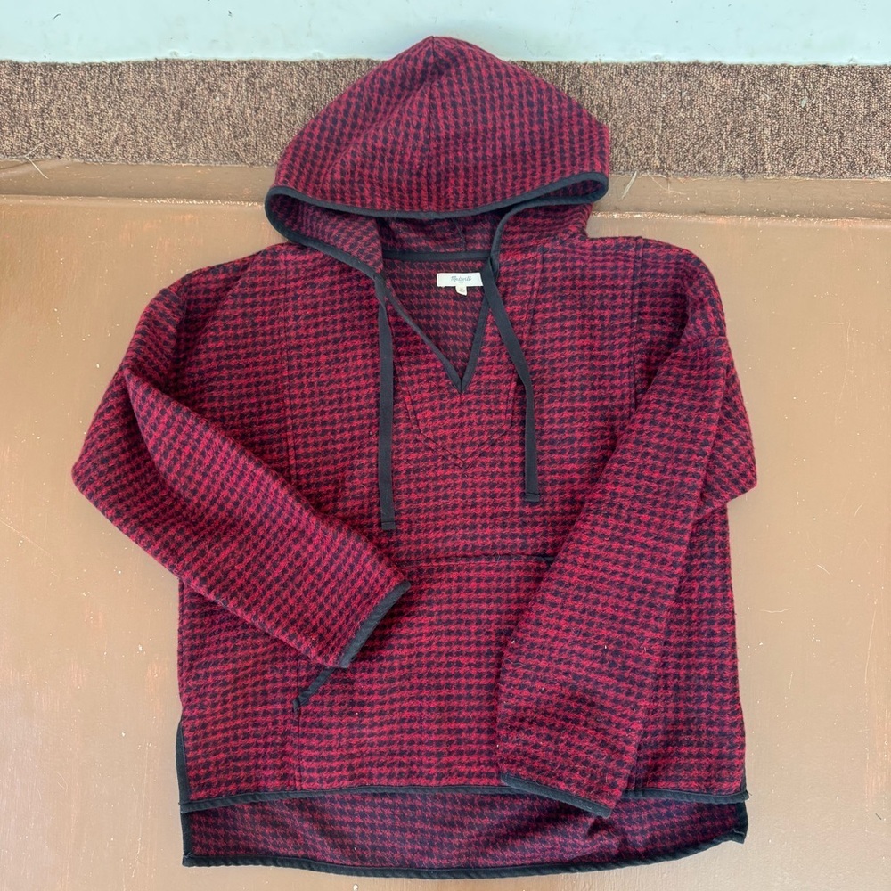 Madewell Red and Black Brushed Houndstooth Oversized Hoodie - Women’s Medium - Picture 1 of 8